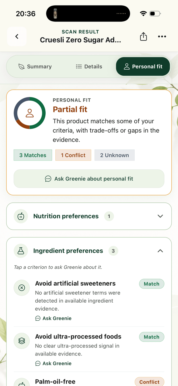 BetterPick personal fit screen showing matches, conflicts, and priority checks