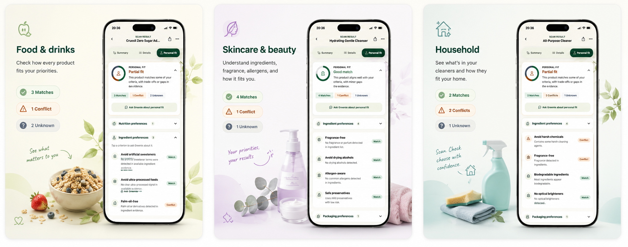 BetterPick personal fit for food and drinks, skincare and beauty, and household products
