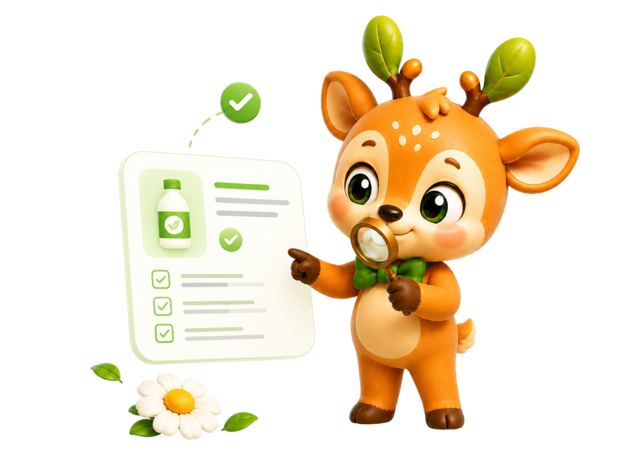 Greenie, the BetterPick mascot, inspecting a product checklist — Create with BetterPick