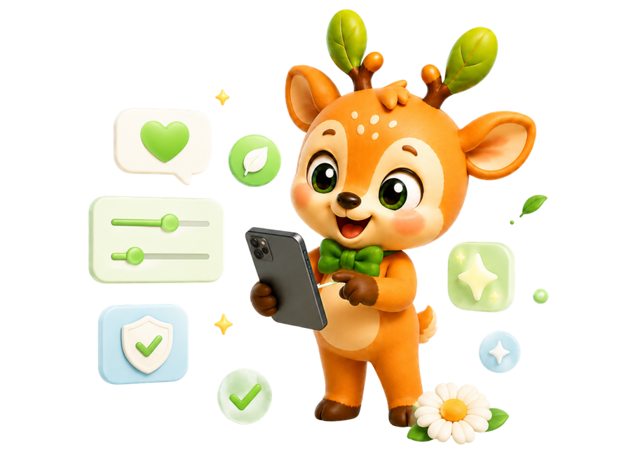 Greenie, the BetterPick mascot, holding a phone surrounded by personal priority icons